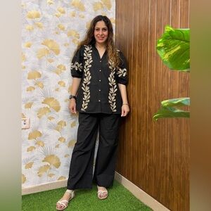 Black Embroidered Women's Pantsuit